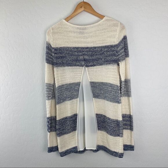 Calvin Klein blue and cream stripe open chiffon back sweater size Small - Picture 3 of 6